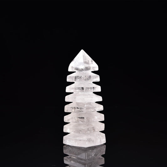 JIC Gem clear quartz tower front view enhances calm energy in any room