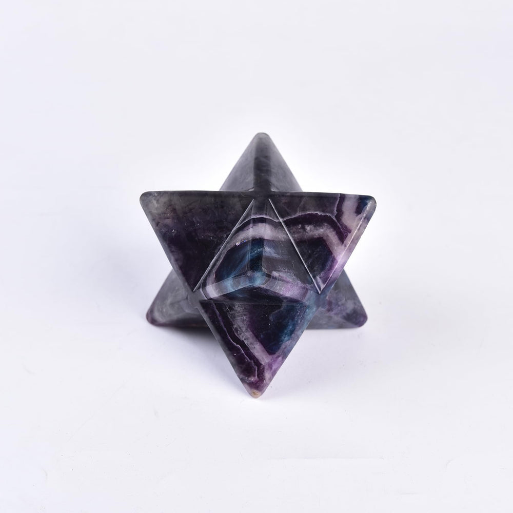 JIC Gem Colourful Fluorite Merkaba crystal for meditation and decorative display.