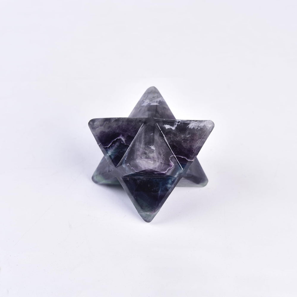 JIC Gem Colourful Fluorite Merkaba crystal for meditation and decorative display.