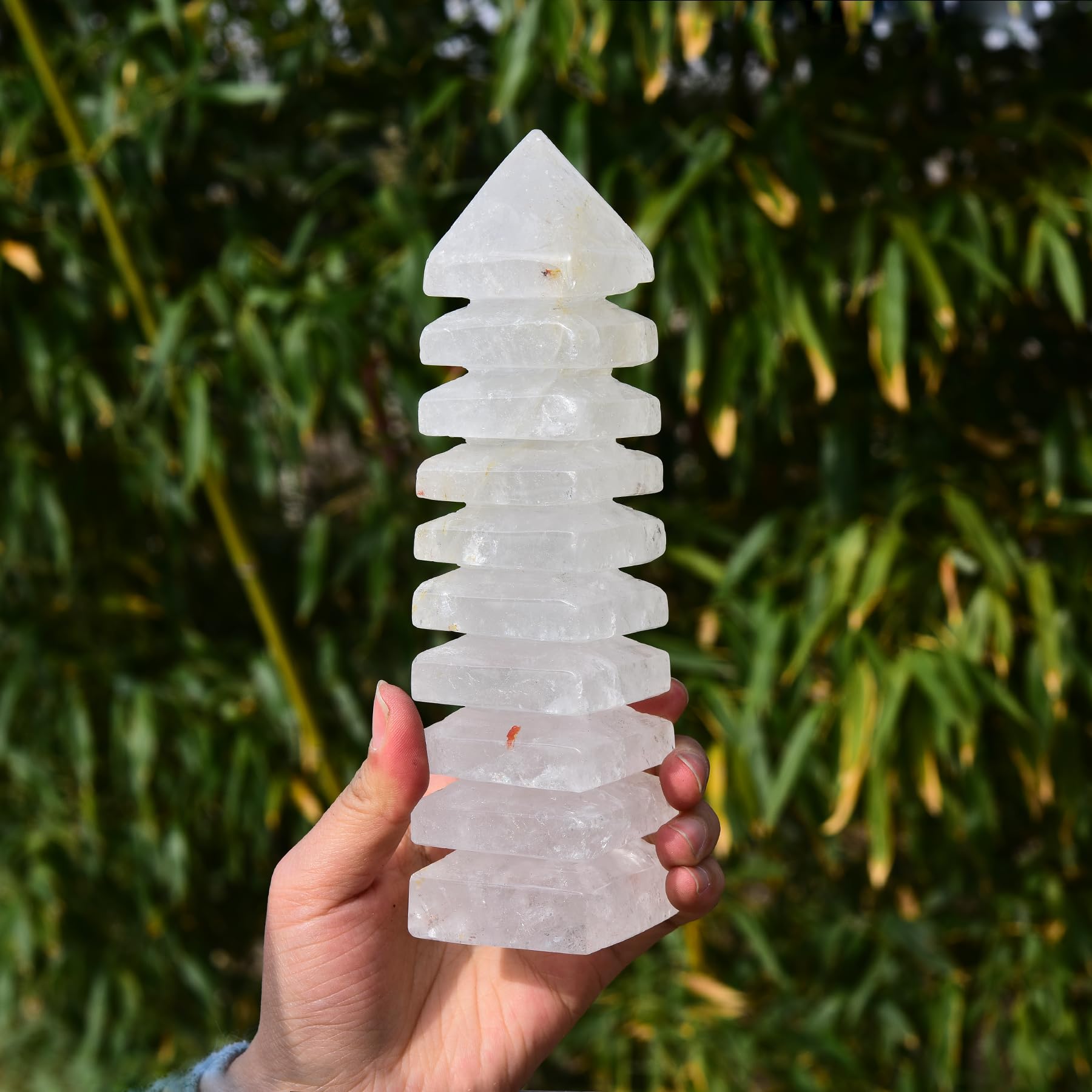 JIC Gem crystal pagoda placed on office desk for serene ambiance
