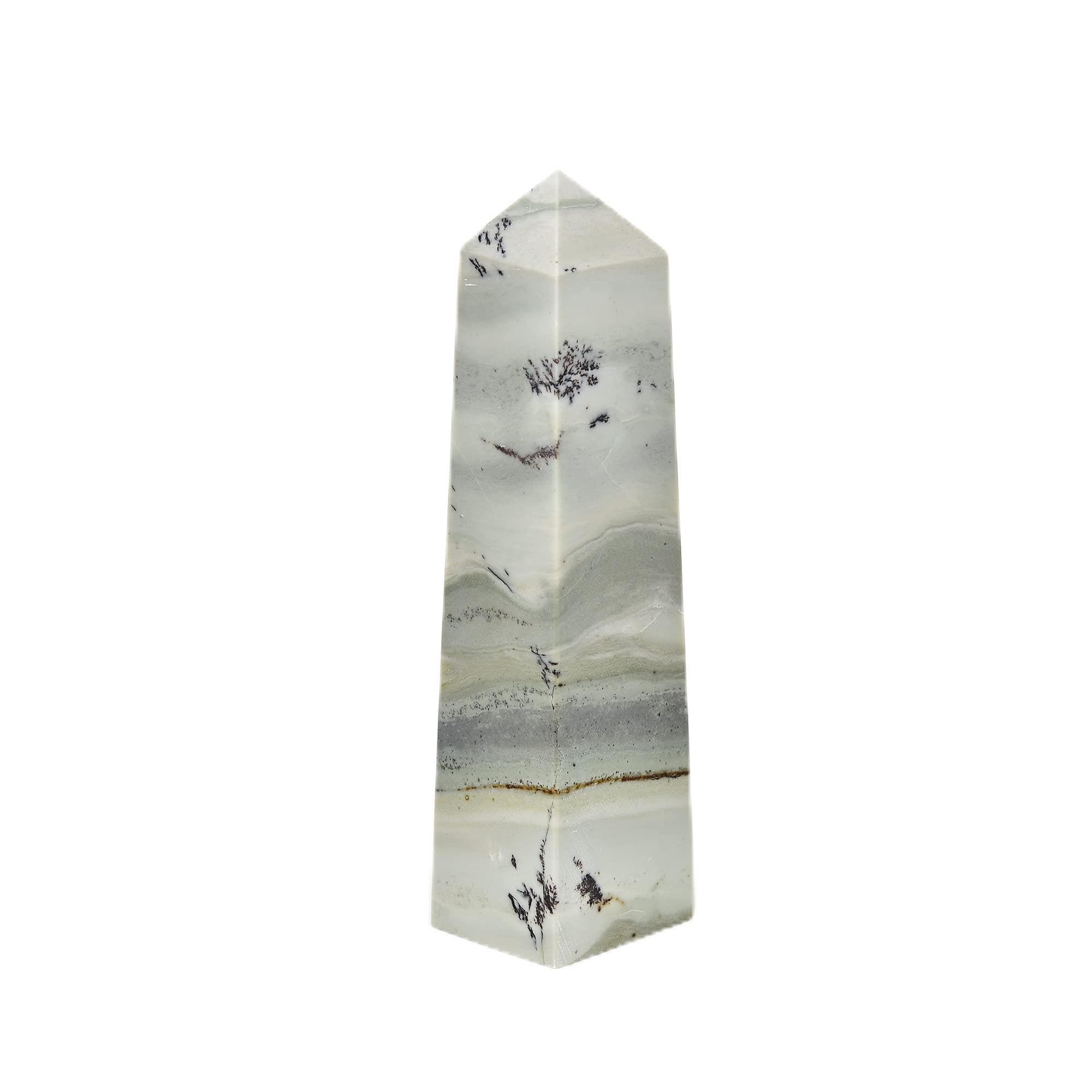 JIC Gem dendritic jade obelisk tower close-up with natural patterns for abundance