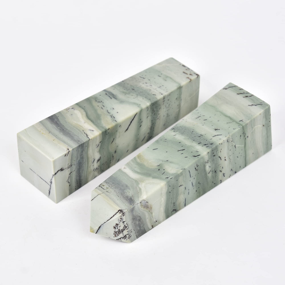 JIC Gem dendritic sage green jasper wand close-up shows natural texture