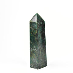 JIC Gem emerald quartz obelisk tower used as decor in a calm space.