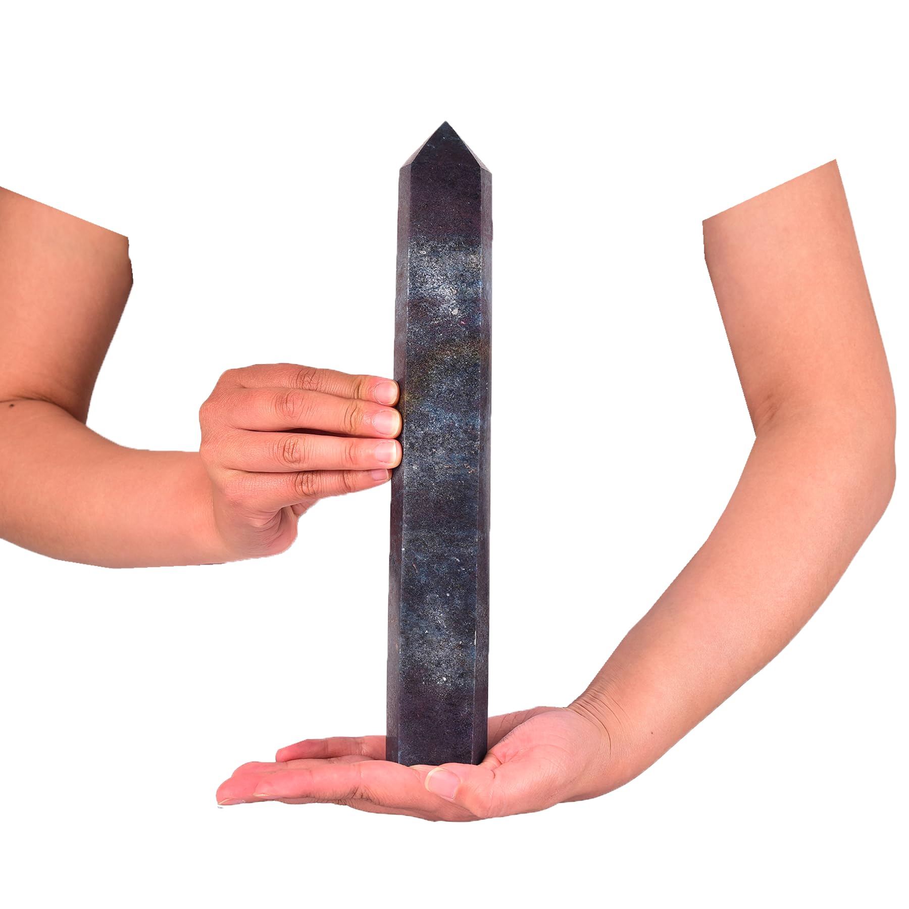 JIC Gem extra large blue green ruby zoisite quartz crystal obelisk with six facets for energy focus