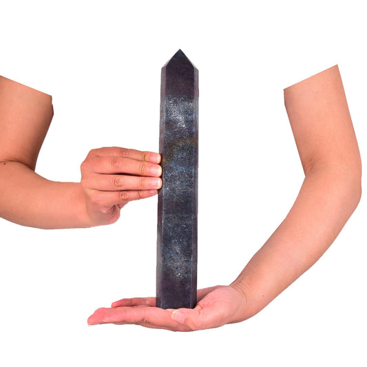 JIC Gem extra large blue green ruby zoisite quartz crystal obelisk with six facets for energy focus