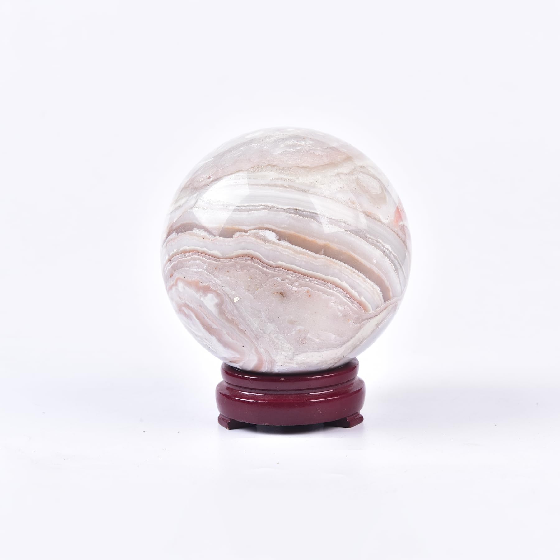 JIC Gem extra-large pink agate sphere on display for meditation and desk decor
