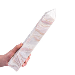 JIC Gem extra large pink agate tower wand enhances meditation with natural geode presence.