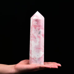 JIC Gem extra-large pink powder opal crystal point for meditation and energy clearing at home.