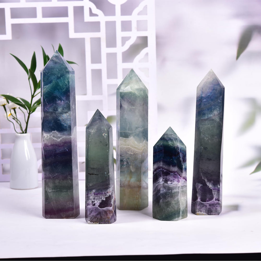 JIC Gem fluorite crystal decor accessory for shelves and desks adding color.