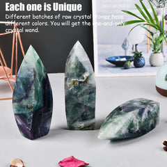 JIC Gem fluorite crystal tower stands about 5–6 inches tall for versatile placement
