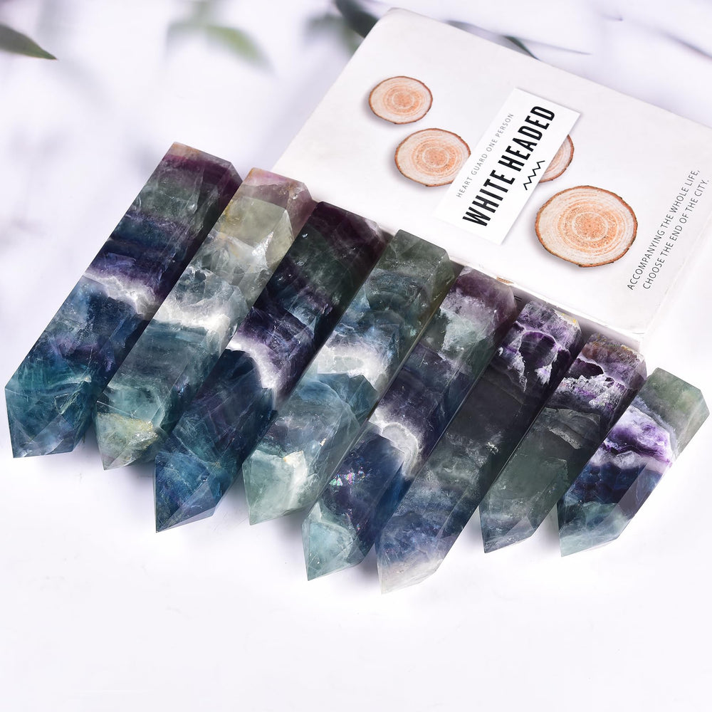JIC Gem fluorite crystal energy amplification photo highlighting vibrant layers and glow.