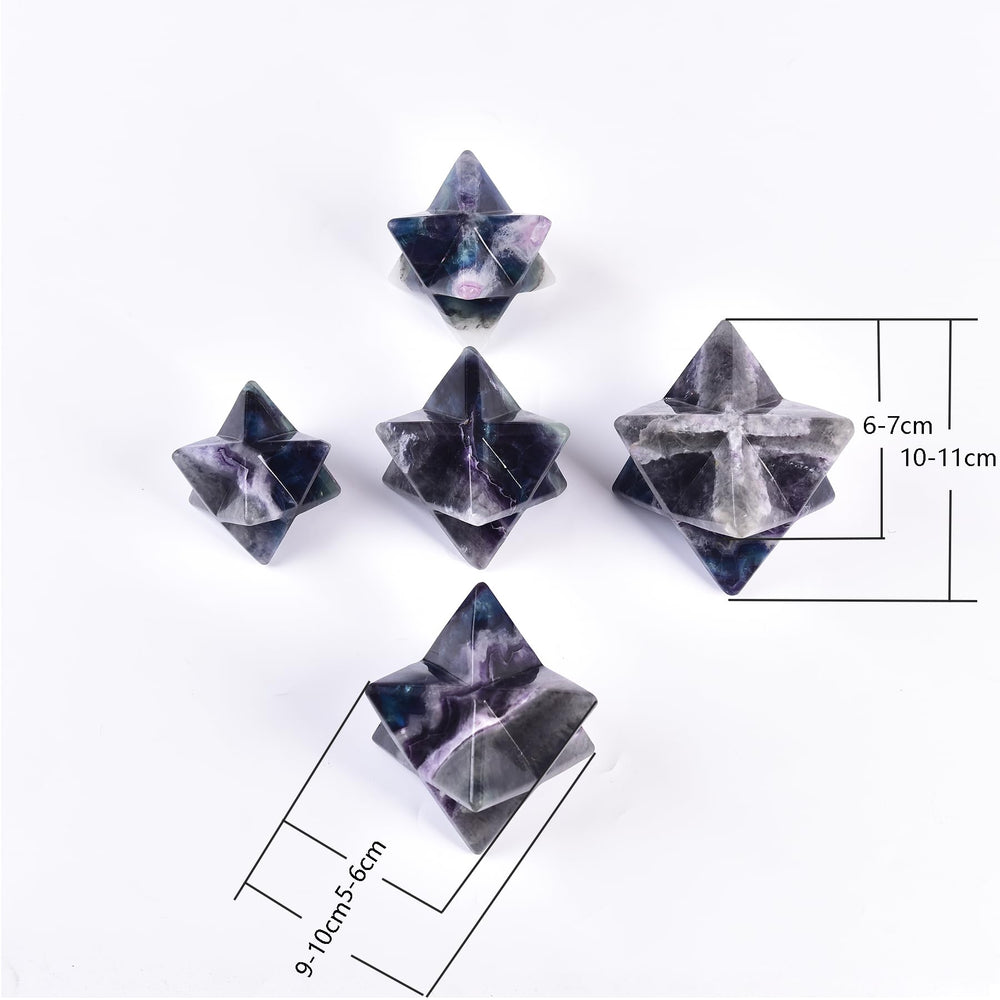 JIC Gem natural fluorite merkaba—each piece unique with vivid hues for collection.