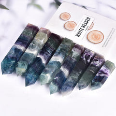 JIC Gem fluorite wand for chakra balancing and mindful practice.