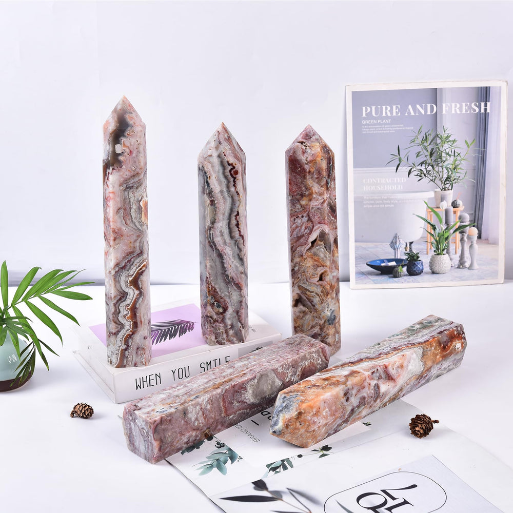 JIC Gem gift-ready striped agate tower for crystal beginners