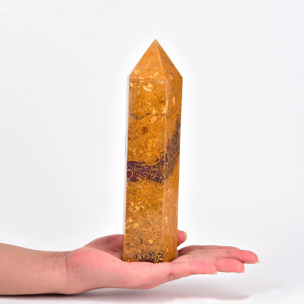 JIC Gem Golden Silk Jade obelisk wand for calming energy in a living space
