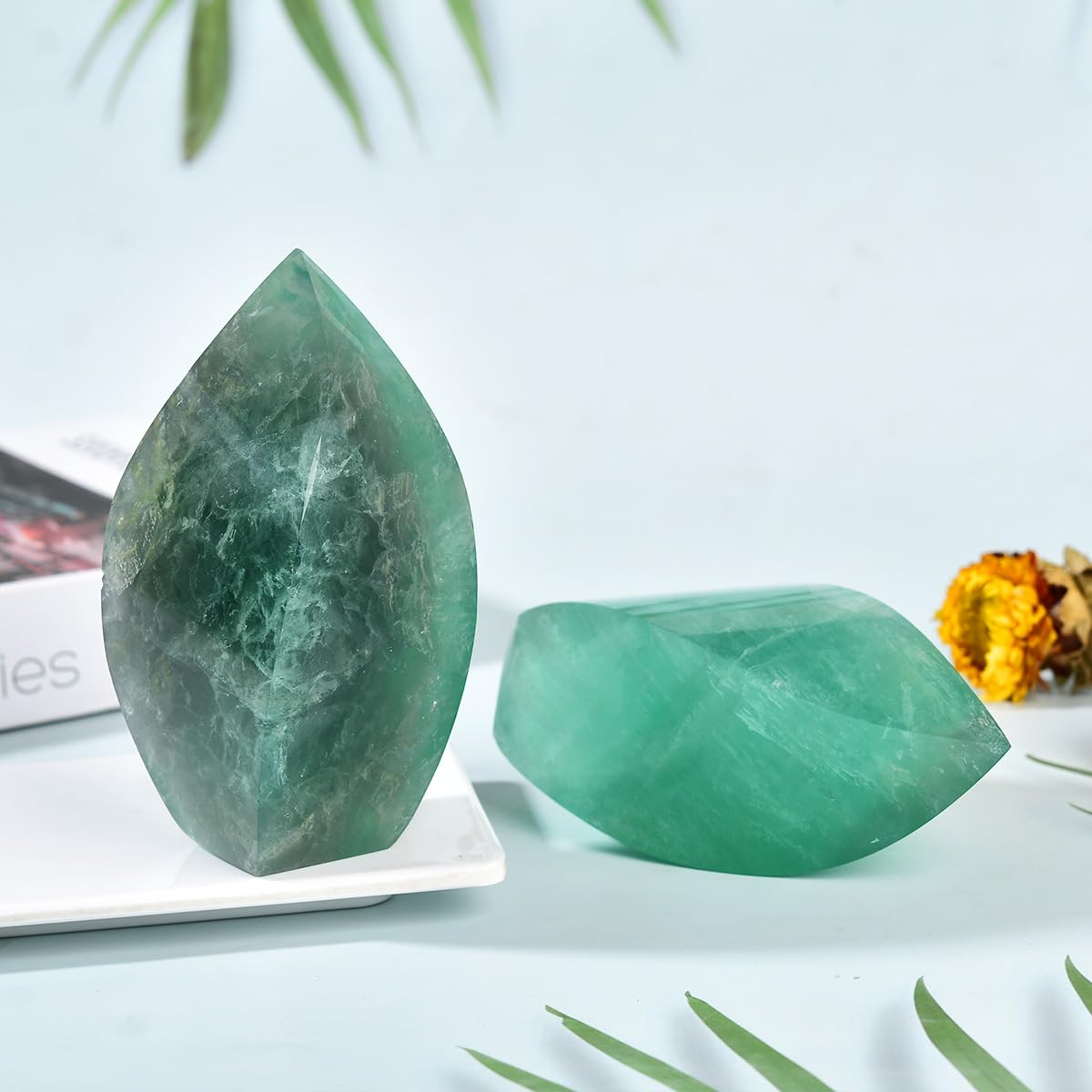 JIC Gem Green Fluorite tower close-up reveals natural veining and color