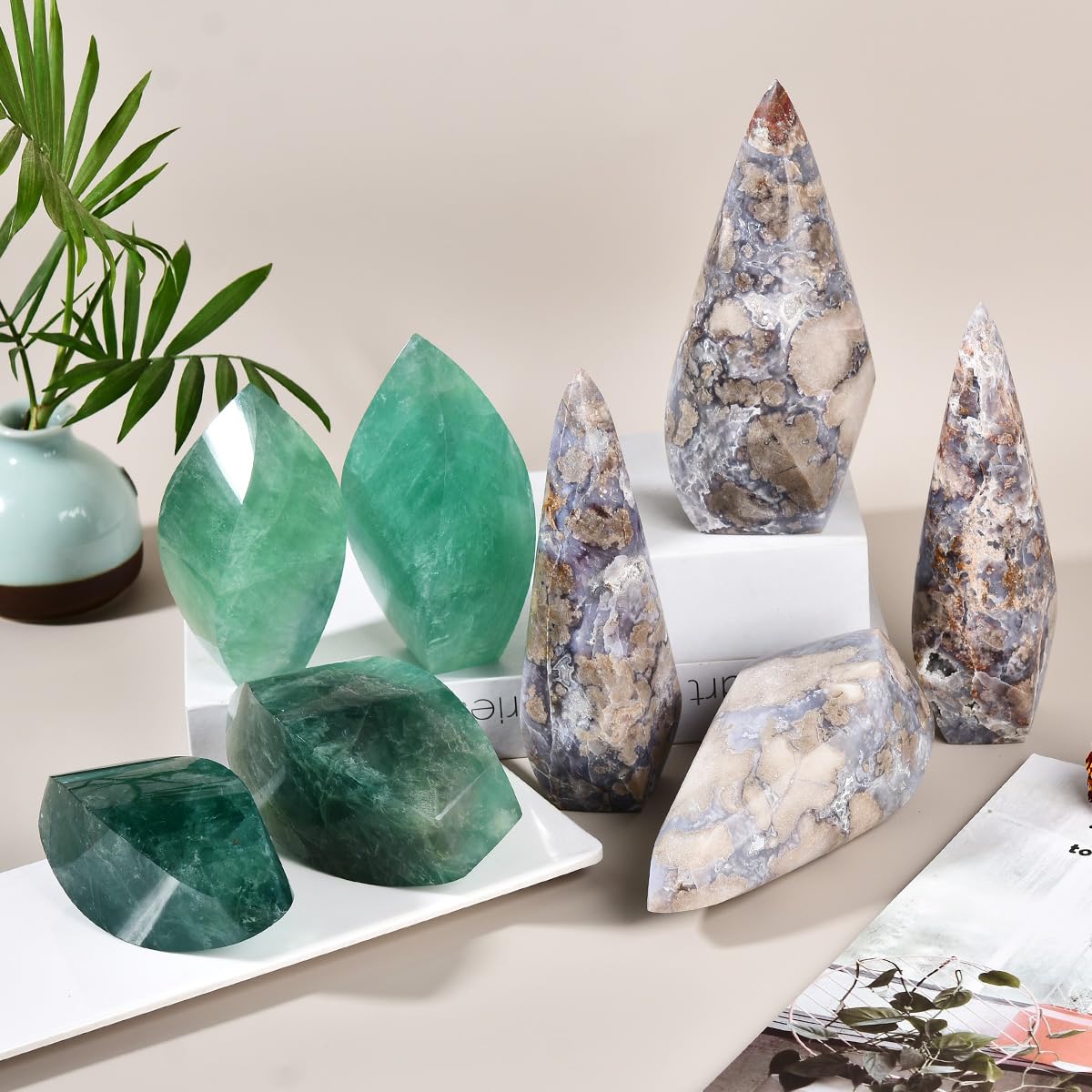 JIC Gem Green Fluorite crystal tower shows natural variations in color