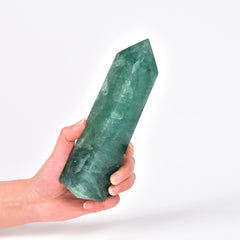 JIC Gem green fluorite obelisk on desk supports clarity during work rituals.