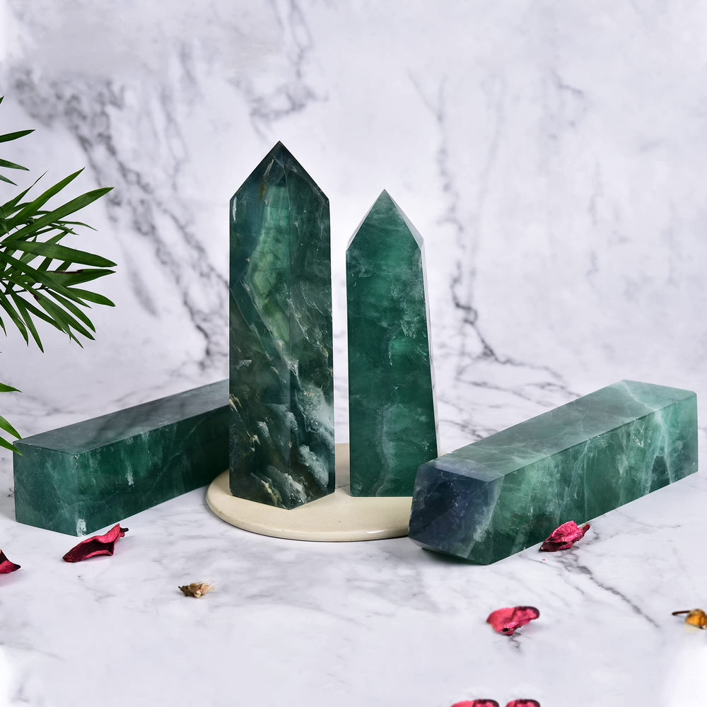 JIC Gem green fluorite decor piece elevates room energy and mindfulness.