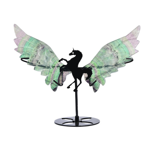JIC Gem green fluorite unicorn wings on stand add vibrant decor and calm ambience