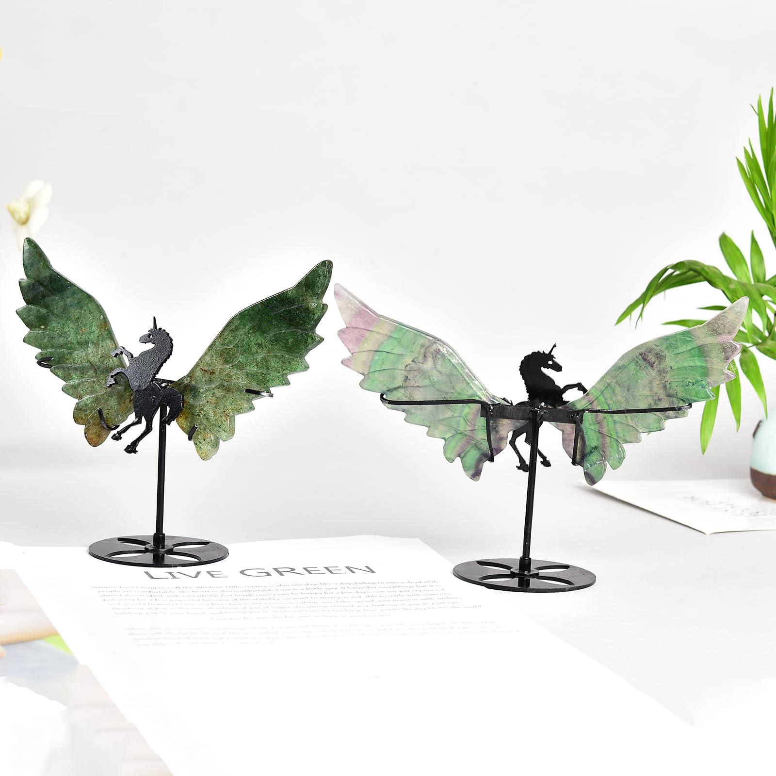 JIC Gem green fluorite unicorn wings elevate room aesthetics and conversations