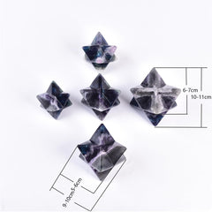 JIC Gem Handcrafted fluorite Merkaba stone with vibrant colors.