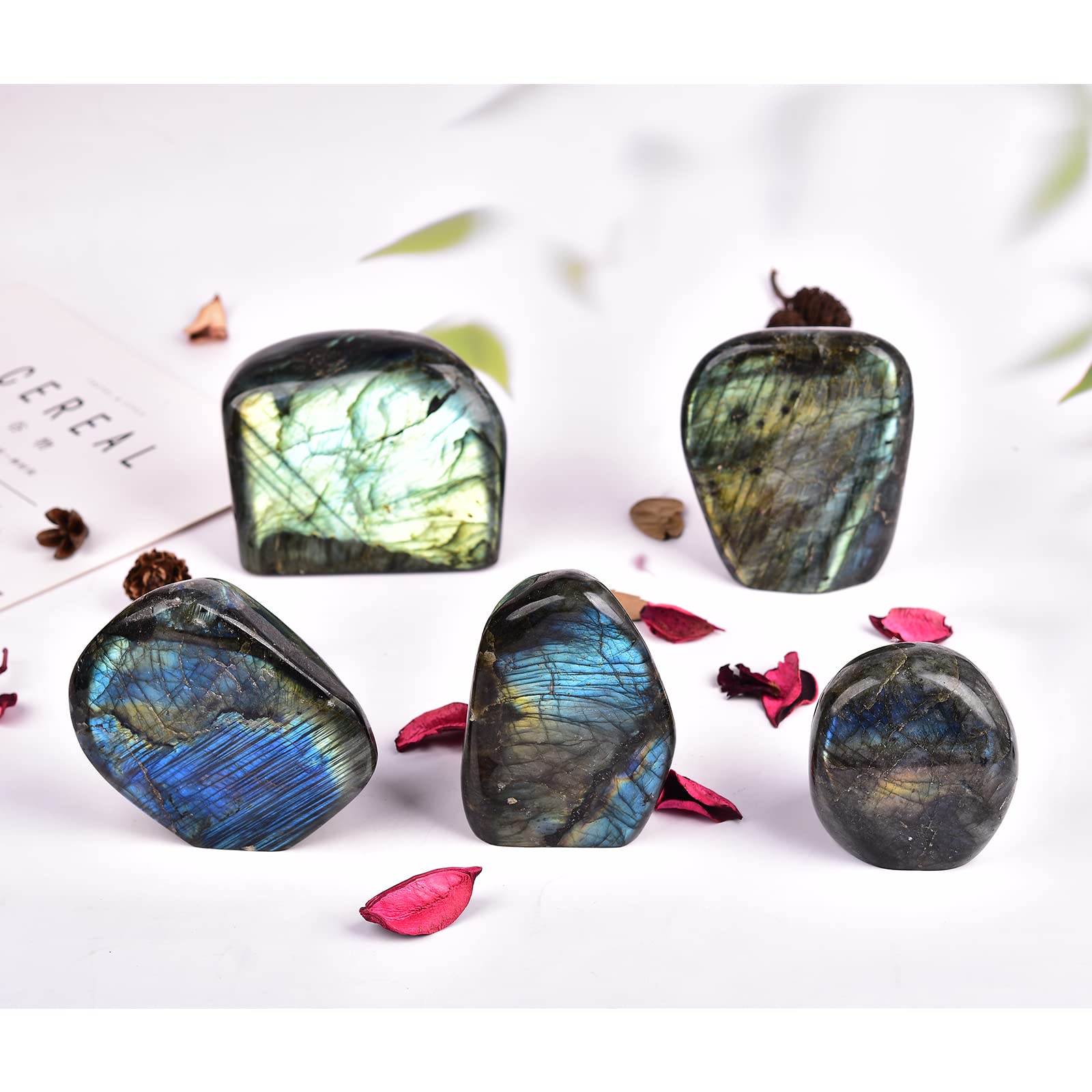JIC Gem labradorite free form stone with vibrant color play under light.