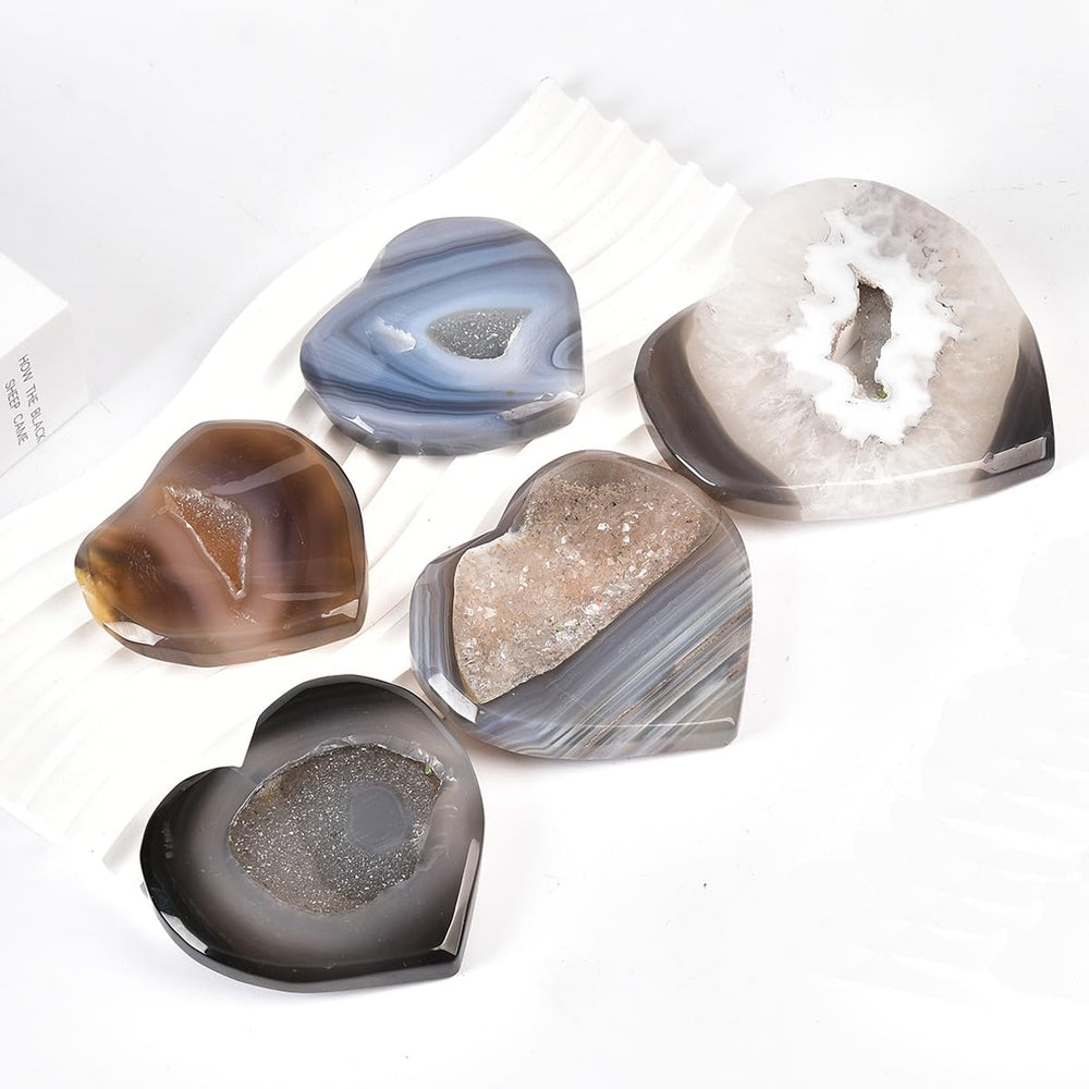 JIC Gem large agate heart geode druzy interior sparks light during meditation or energy work.