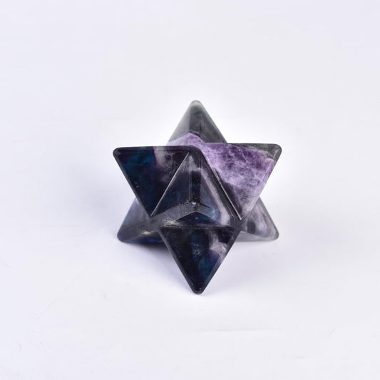 JIC Gem large fluorite merkaba crystal—vibrant colors ideal for meditation and decorative display.