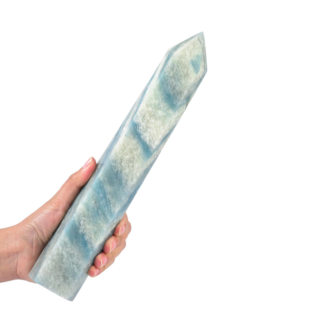 JIC Gem large trolleite obelisk tower in natural light for calming energy.