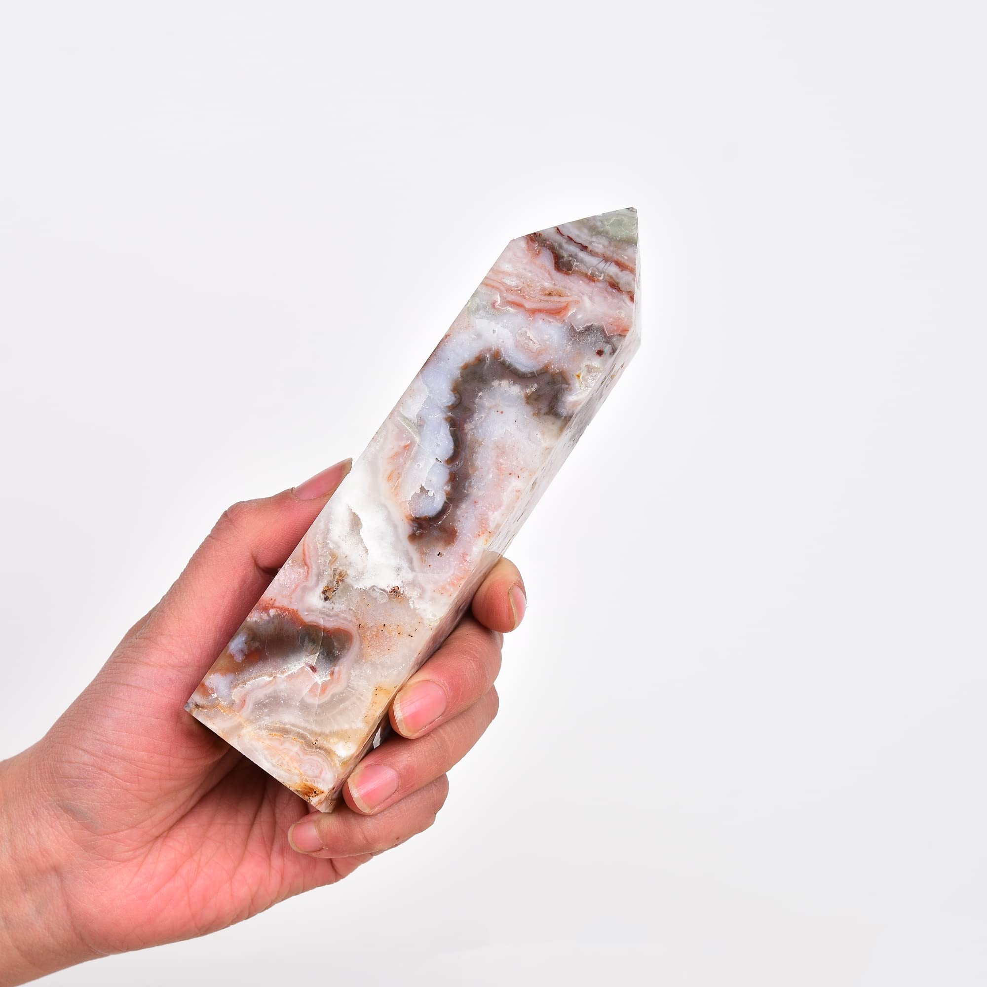 JIC Gem layered agate quartz tower promotes grounded clarity during practice.