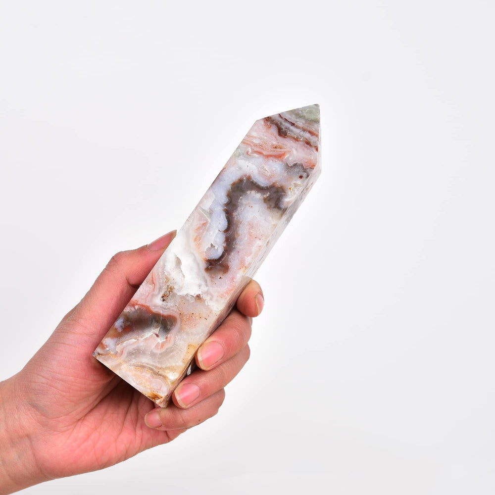 JIC Gem layered agate quartz tower promotes grounded clarity during practice.