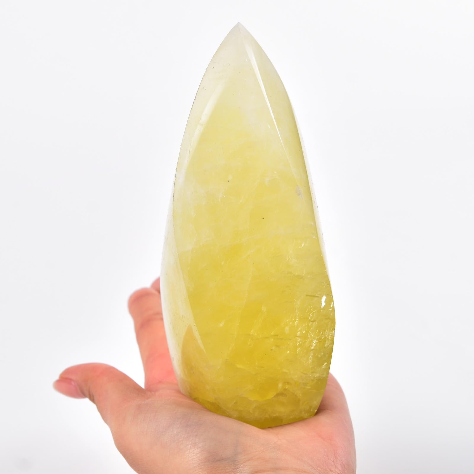 JIC Gem Lemon Quartz Obelisk side view adds gentle energy to your desk.