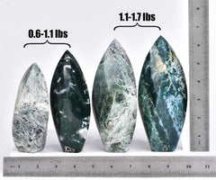 JIC Gem Moss Agate Tower top spiral point for energy focus.