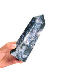 JIC Gem moss-agate tower adds natural texture to home decor.