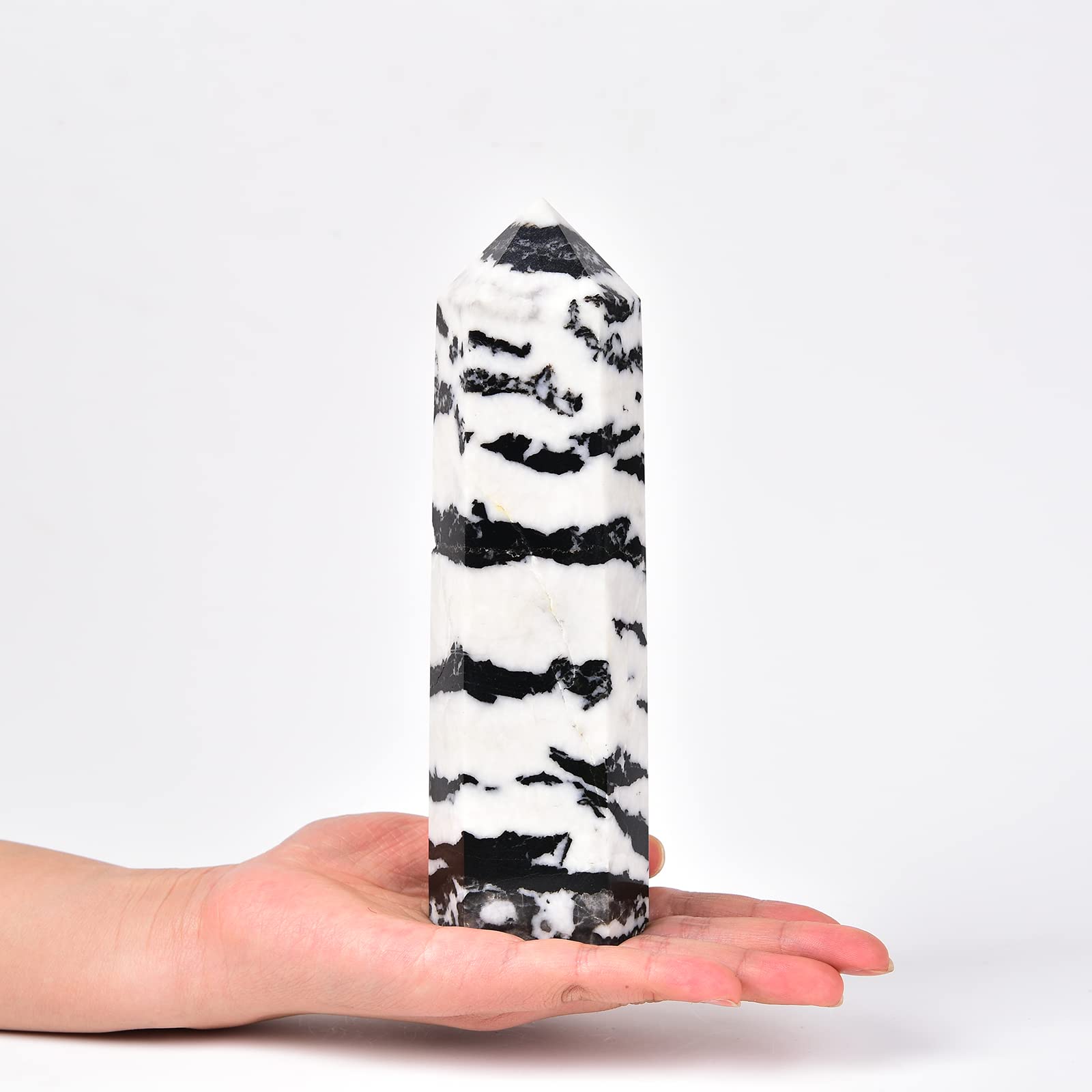 JIC Gem natural Black Zebra Jasper tower point for energy focus and meditation