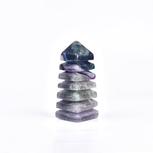 JIC Gem natural colorful fluorite tower front view enhances meditation space