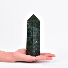 JIC Gem natural emeralds quartz obelisk front view for energy focus and balance
