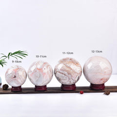 JIC Gem natural pink agate ball showing unique texture for collection