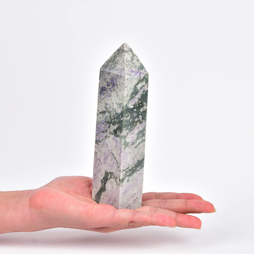 JIC Gem natural quartz wand with purple-green tones for energy balance and meditation