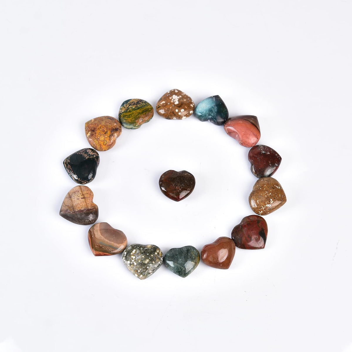 JIC Gem Ocean Jasper heart stones collection for meditation and balance