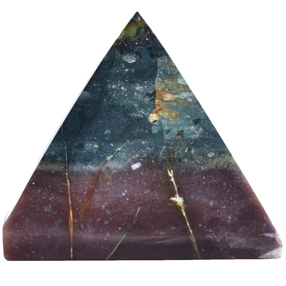 JIC Gem Ocean Jasper pyramid on coffee table promotes a positive vibe