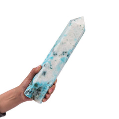 JIC Gem Phoenix Pine obelisk quartz tower with six facets for focused energy and display.