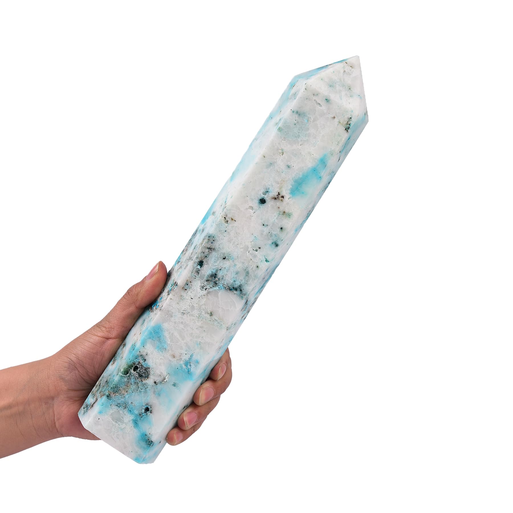 JIC Gem Phoenix Pine quartz obelisk with six facets guides meditation focus.