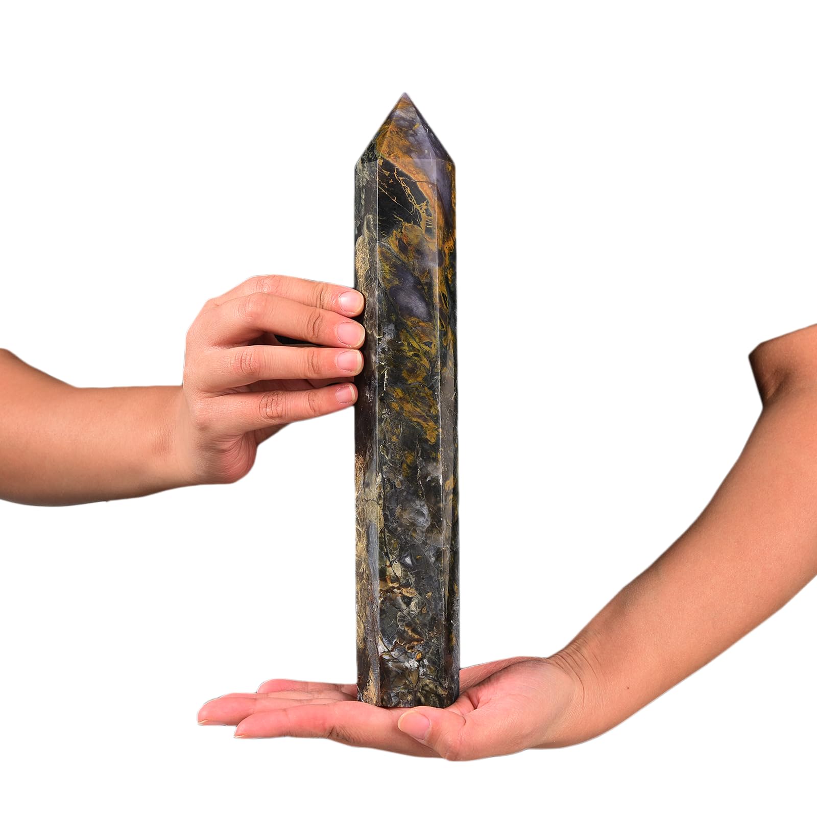 JIC Gem Pietersite Obelisk Tower with natural color variation for meditation display