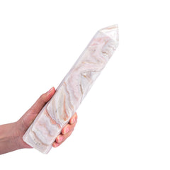 JIC Gem pink agate obelisk tower for meditation and balance.