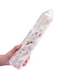 JIC Gem pink agate wand geode tower enhances calm ambiance for meditation