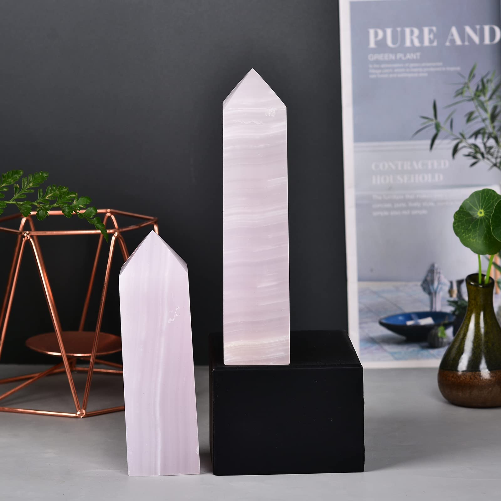 JIC Gem pink calcite tower as home and office decor with calming vibes