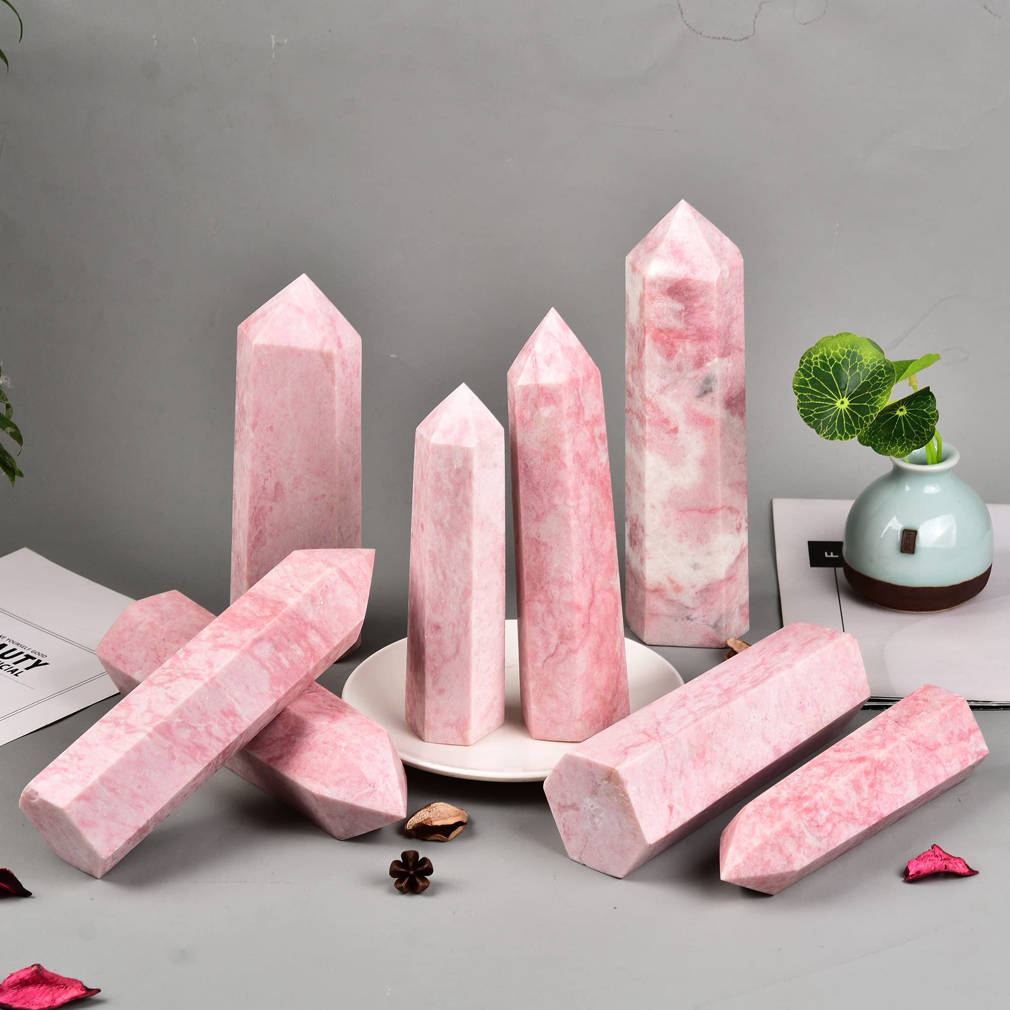 JIC Gem pink powder opal quartz decor desk ornament for serenity