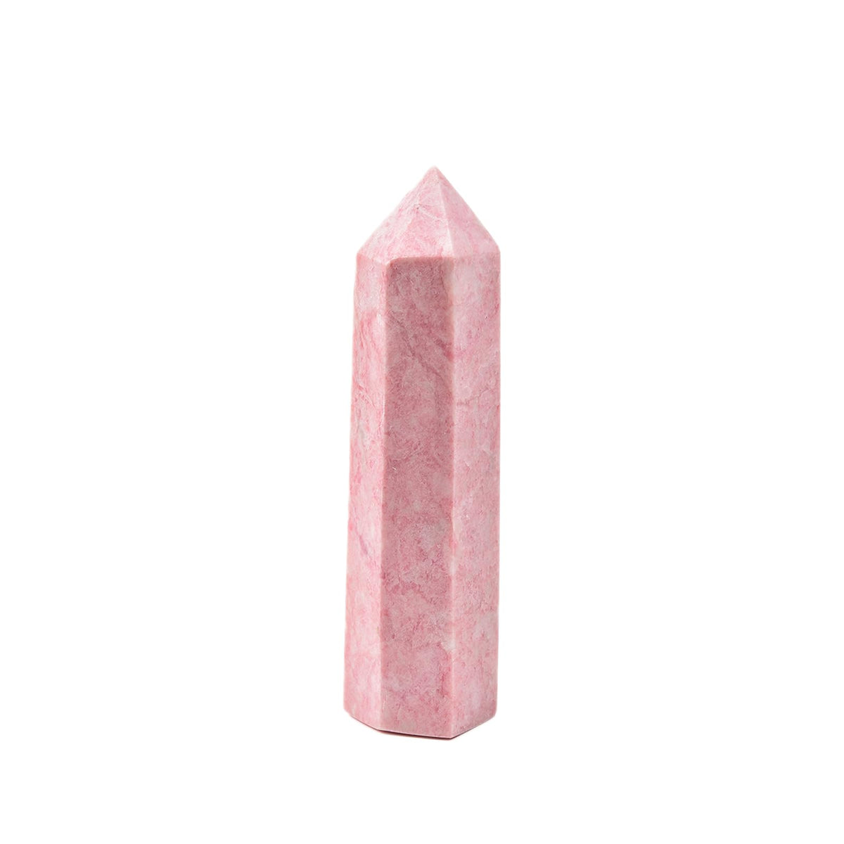 JIC Gem pink powder opal quartz obelisk tower front view for meditation space